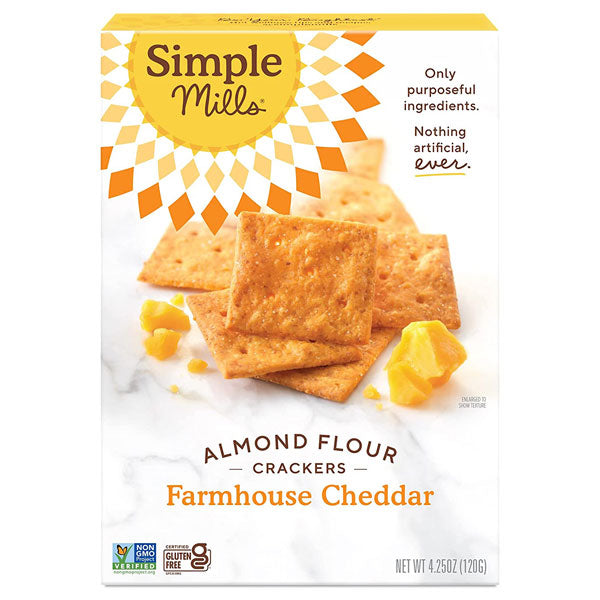 Simple Mills Almond Flour Crackers, Farmhouse Cheddar, Gluten Free, 4.25 oz