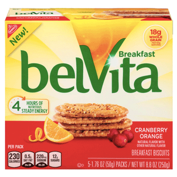 BelVita Breakfast Biscuits, Cranberry Orange, 5 Ct