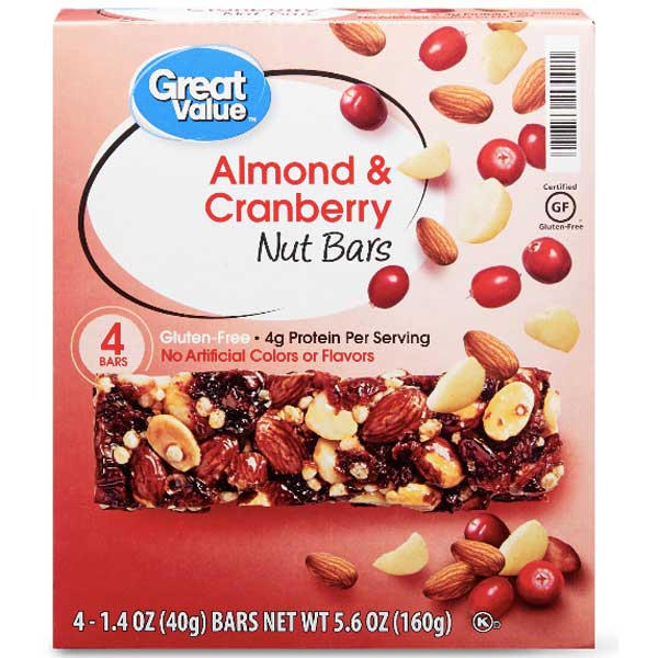 Great Value Almond & Cranberry Nut Bars, 4 Count - Water Butlers