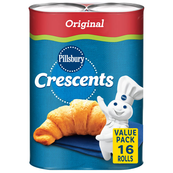 Pillsbury Crescent Rolls, Original Refrigerated Canned Pastry Dough,  2-Pack, 16 Rolls