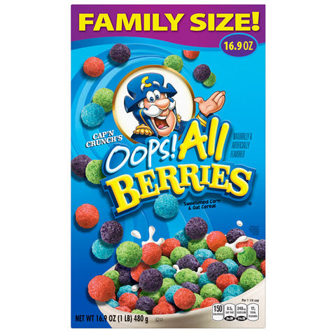 Cap'n Crunch's Sweetened Corn & Oat Cereal Oops All Berries, 16.9 oz