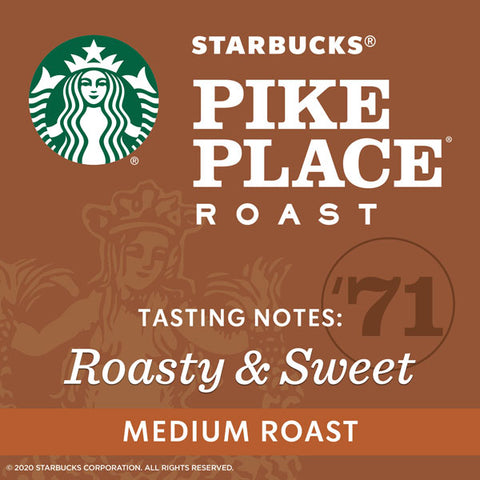 Starbucks Medium Roast K Cup Coffee Pods, Pike Place Roast for Keurig Brewers, 22 Count