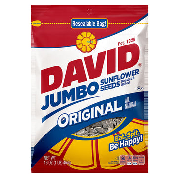 DAVID Original Salted and Roasted Jumbo Sunflower Seeds, 16 oz