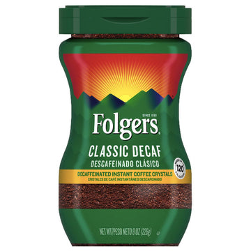Folgers Decaffeinated Instant Coffee Crystals Classic Decaf, 8 oz