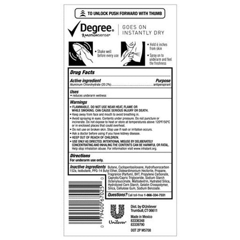 Degree Women Antiperspirant Deodorant Dry Spray Black+White Pure Clean 3.8 oz