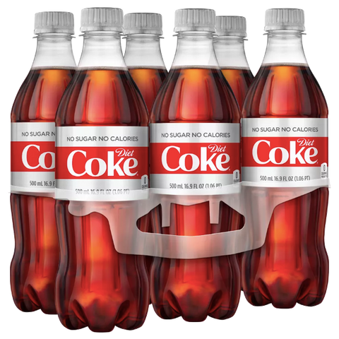 Diet Coca Cola, 16.9 Fl Oz Coke, 6 Count - Water Butlers