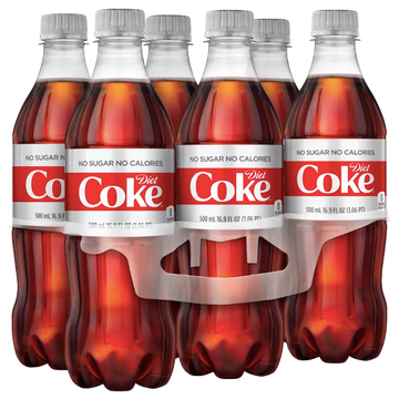Diet Coca Cola Soda, 16.9 Fl Oz Coke, 6 Count