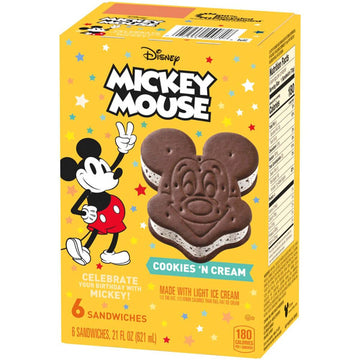 Disney Mickey Mouse Cookies 'n Cream Ice Cream Sandwiches, 6 Count
