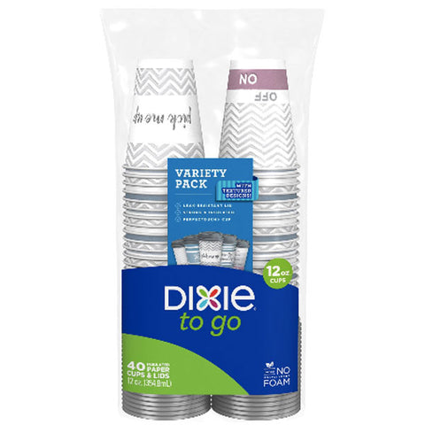 Dixie to Go Disposable Paper Cups with Lids, Multicolor, 12 Fl oz, 40 Count