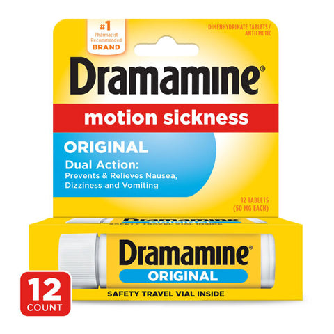 Dramamine Motion Sickness Original, Travel Vial, 12 Count