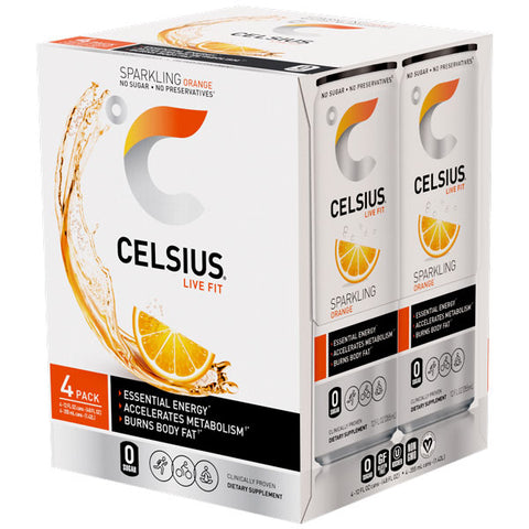 Celsius Live Fit Sparkling Orange Energy Drink, 12oz, 4 Count