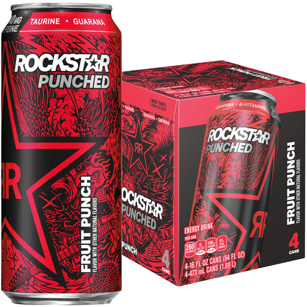 Rockstar Punched Fruit Punch Energy Drink, 16 oz, 4 Pack Cans 