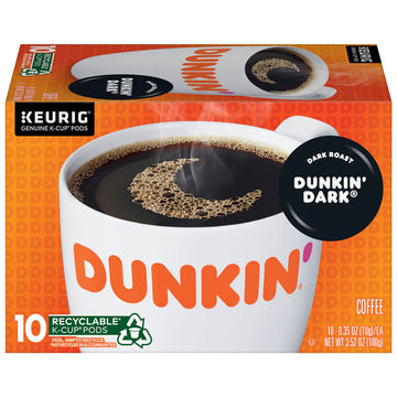 Dunkin' Dark Ground Roast Coffee Keurig K Cup Pods, 10 Count