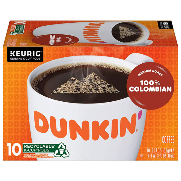 Dunkin' 100% Colombian Coffee Keurig K Cup Pods, 10 Count