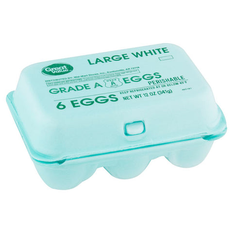 Great Value Large White Eggs, 6 Count