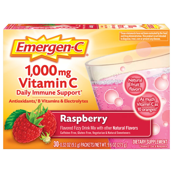 Emergen-C Immune Plus Vitamin C Supplement Powder, Raspberry, 30 Ct