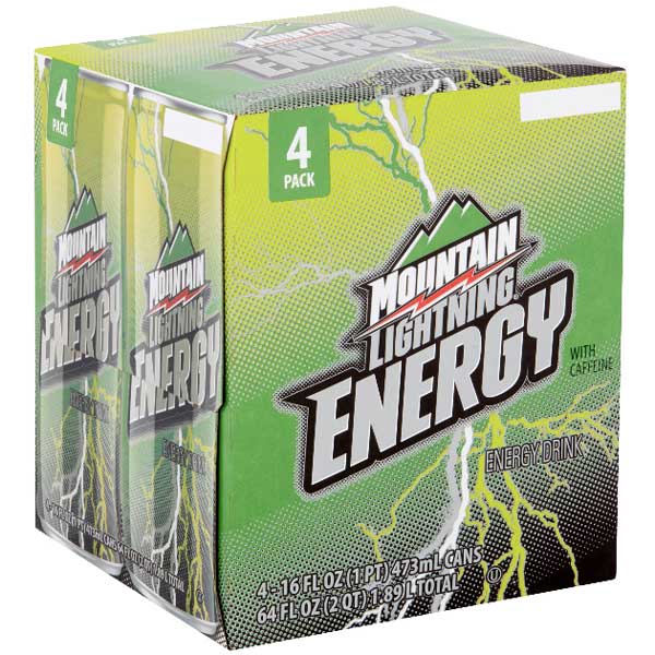 Mountain Lightning Energy Drink with Caffeine, 16 Fl Oz, 4 Ct - Water Butlers