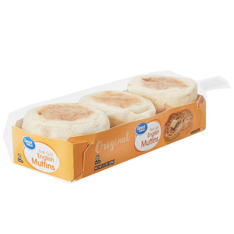 Great Value Original Fork Split English Muffins, 6 Count