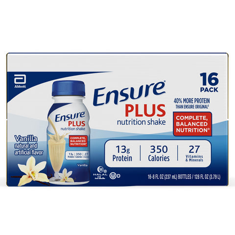 Ensure Plus Nutrition Shake, Meal Replacement Shake, Vanilla, 8 fl oz, 16 Count