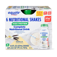 Equate High Protein Nutritional Drink, 20g Protein, Vanilla, 6 Count