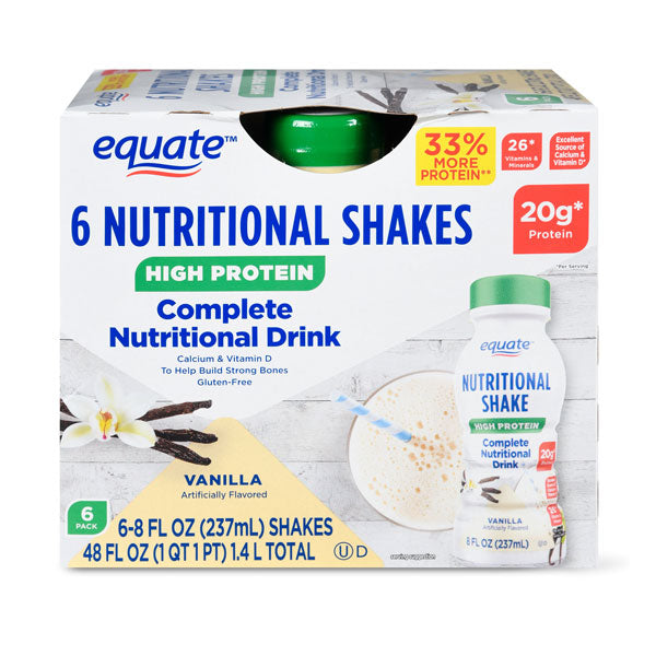 Equate High Protein Nutritional Drink, 20g Protein, Vanilla, 6 Count