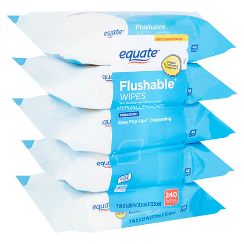 Equate Flushable Wipes, Fresh Scent, Value 5 Pack, 240 Count