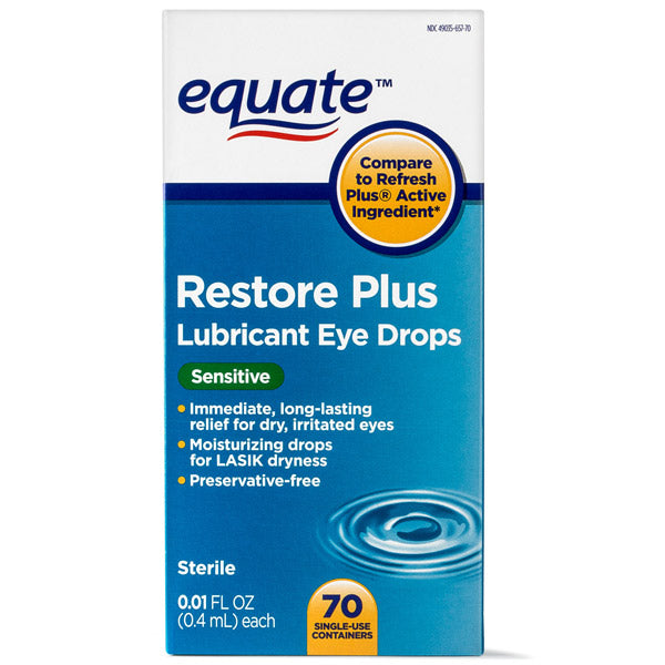 Equate Restore Plus Lubricant Eye Drops, 70 Count
