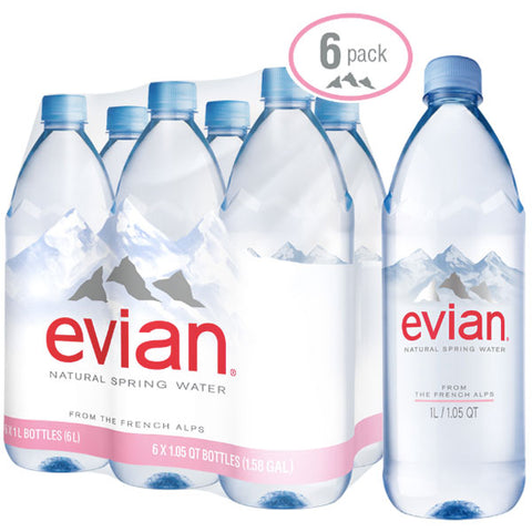 Evian Natural Spring Water, 33.8 Fl. Oz., 6 Count - Water Butlers