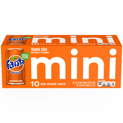 Fanta Orange Mini Soda Fruit Soft Drink, 7.5 fl oz, 10 Pack