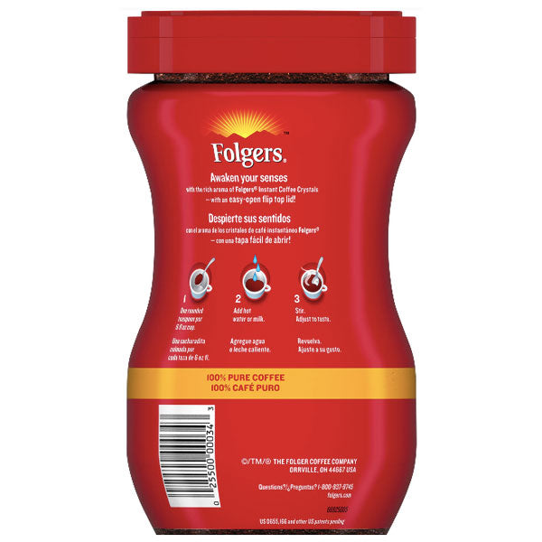 Folgers Classic Roast Instant Coffee Crystals, 8 oz - Water Butlers