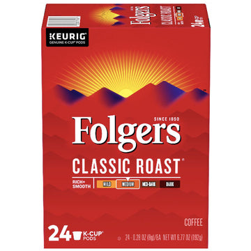 Folgers Classic Roast K Cup Keurig Coffee Pods, Medium Roast, 24 Ct