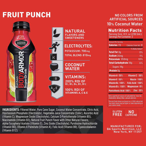 BodyArmor Sports Drink, Fruit Punch, 16 Fl. oz. - Water Butlers