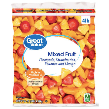 Great Value Frozen Mixed Fruit, Pineapple, Strawberries, Peaches & Mango, 64 oz