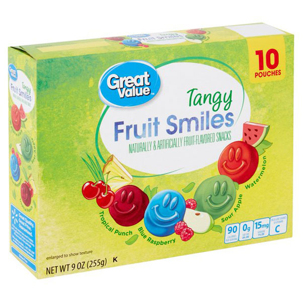 Great Value Tangy Fruit Smiles Snacks 9 oz, 10 Count