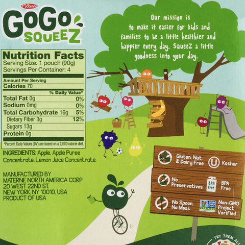 GoGo squeeZ Applesauce Apple 3.2oz, 4 Ct - Water Butlers