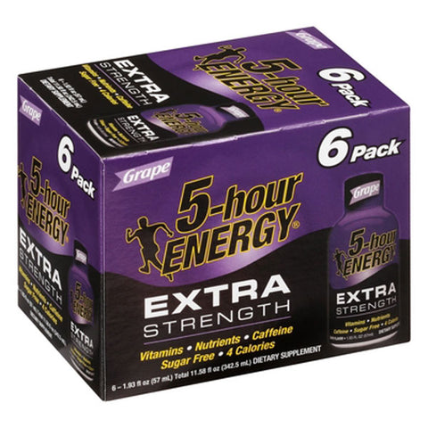 5 Hour Energy Energy Shot, Grape, Extra Strength, 6 Pack