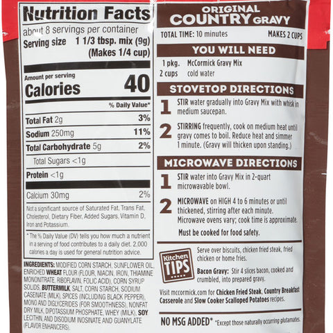 McCormick Original Country Gravy Mix, 2.64 oz