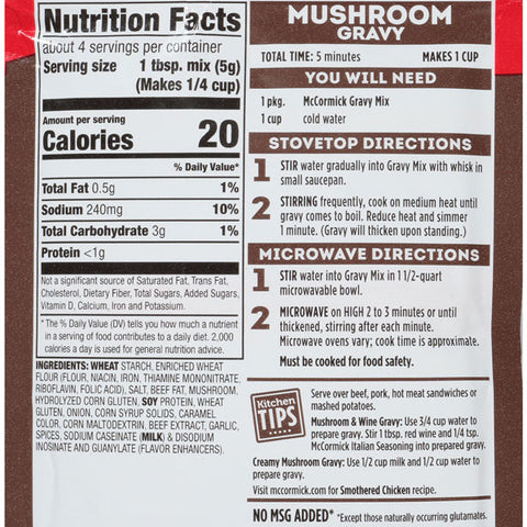 McCormick Mushroom Gravy Mix, 0.75 oz