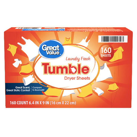 Great Value Tumble Dryer Sheets, Laundry Fresh, 160 Count