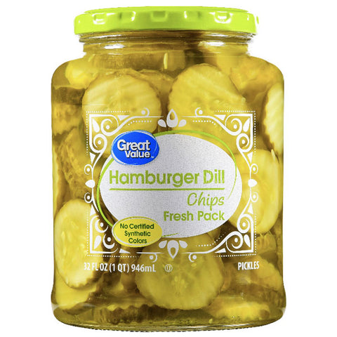 Great Value Hamburger Dill Chip Pickles, 32 fl oz - Water Butlers