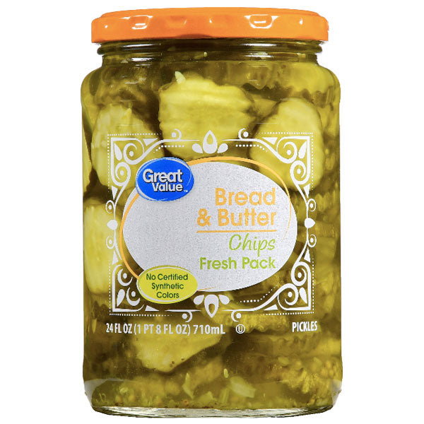 Great Value Bread & Butter Pickle Chips, 24 fl oz - Water Butlers