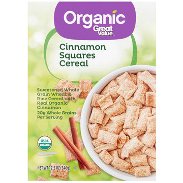 Great Value, Organic Cinnamon Squares Breakfast Cereal, 12.2 oz
