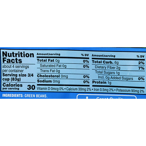 green beans nutrition label