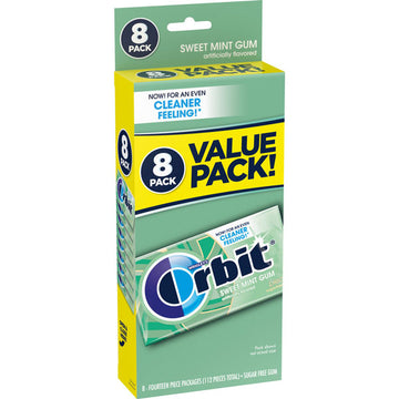 ORBIT Sweet Mint Sugar Free Chewing Gum, Value Pack, 8 Count