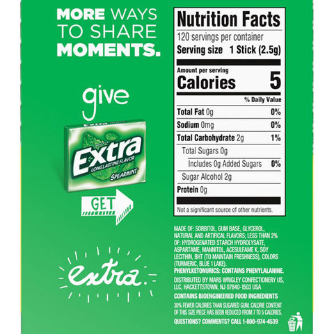 Extra Spearmint Sugar Free Chewing Gum, Value Pack, 8 Count