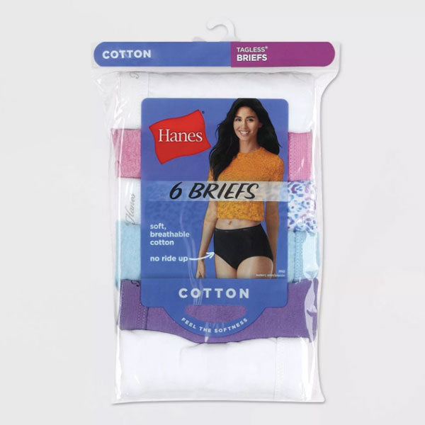 Hanes Women's No Ride Up Cotton Briefs, White, 6 Pack, Size 7