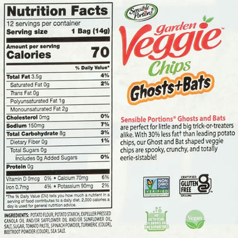 Sensible Portions Vegan Ghosts & Bats Sea Salt Garden Veggie Snack Chips, 12 Count