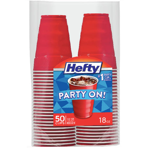 Hefty Party On Red Plastic Cups, 18 Ounce, 50 Cups