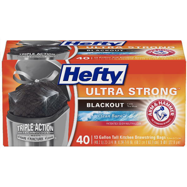 Hefty® Ultra Strong™ Blackout Tall Kitchen Trash Bags, 13 Gallon, 40 Count  (Clean Burst™ Scent)