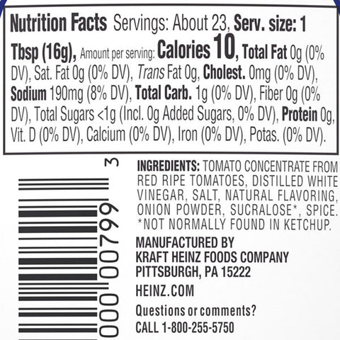 Heinz Tomato Ketchup, No Sugar Added, 13 oz